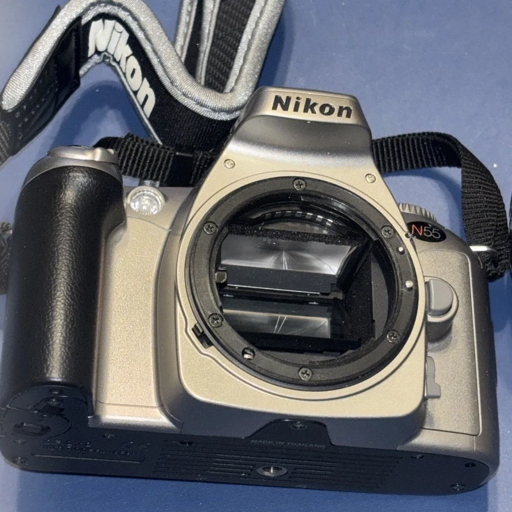 Nikon N55 35mm Film SLR Camera w/ Nikon Lens, Strap & Case | Untested